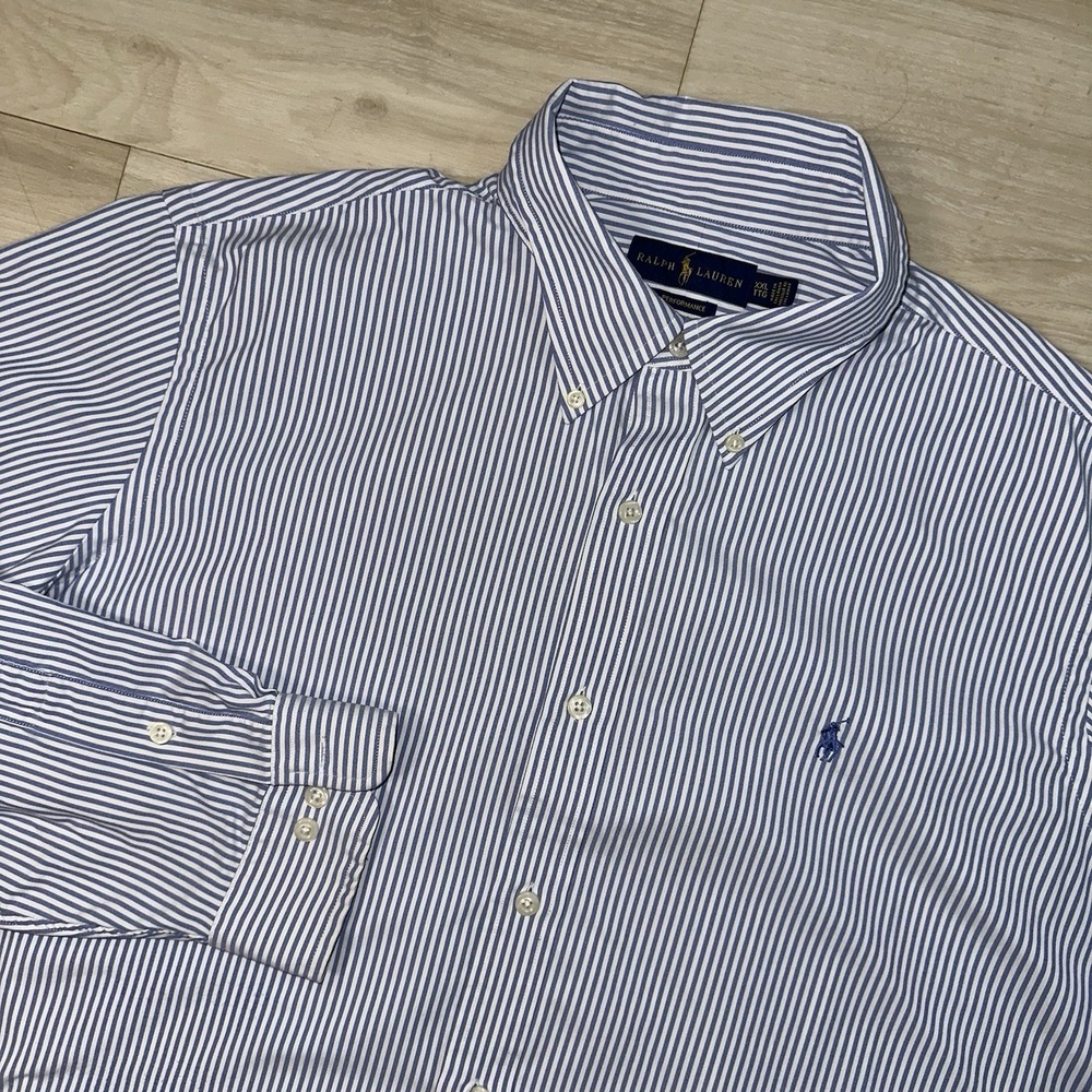 Polo Ralph Lauren Performance Button Down‎ Men's XXL Blue Striped Active Preppy